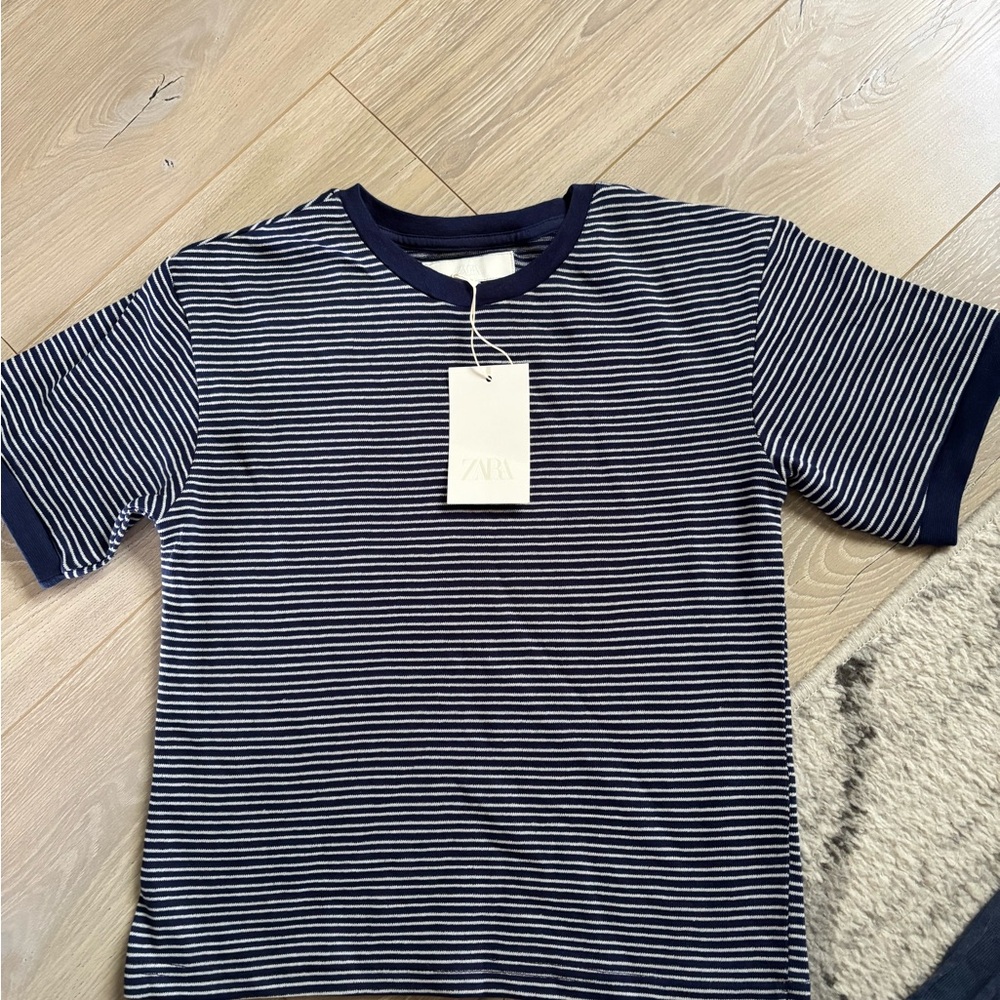 Zara Navy and White Striped Shirt